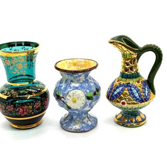 Vintage Mixed Lot of 3 Vases From Italy 3"-4" Vases Handpainted,Numbered & Signe - Picture 1 of 9